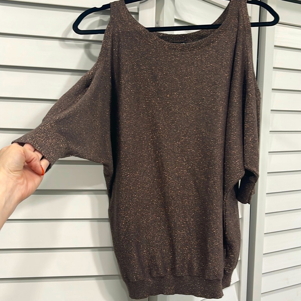 Brown shiny, cold shoulder top